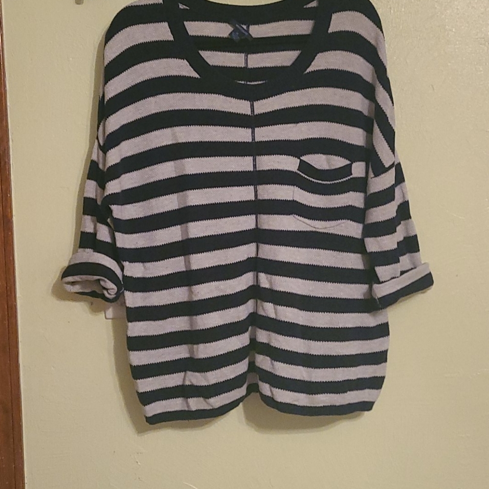 Navy Blue and Grey stripped long sleeve sweater